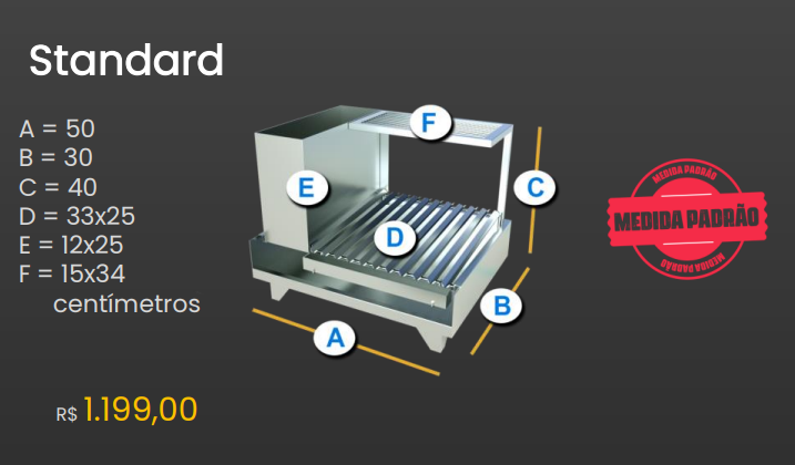 Churrasqueira Parrilla Argentina Portátil de Bancada Standard Aço Inox 304